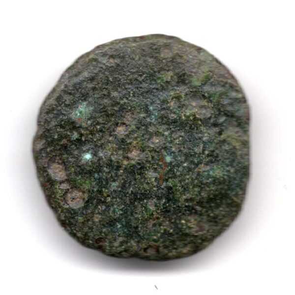 Alternative view of Chola Copper Massa/Kasu Standing & Seated King Type Riverbed uncleaned – 10th–11th Century CE M16
