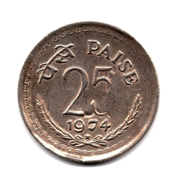 India 25 Paise 1974 Used Coin (Hyderabad ⭐ Mint )
