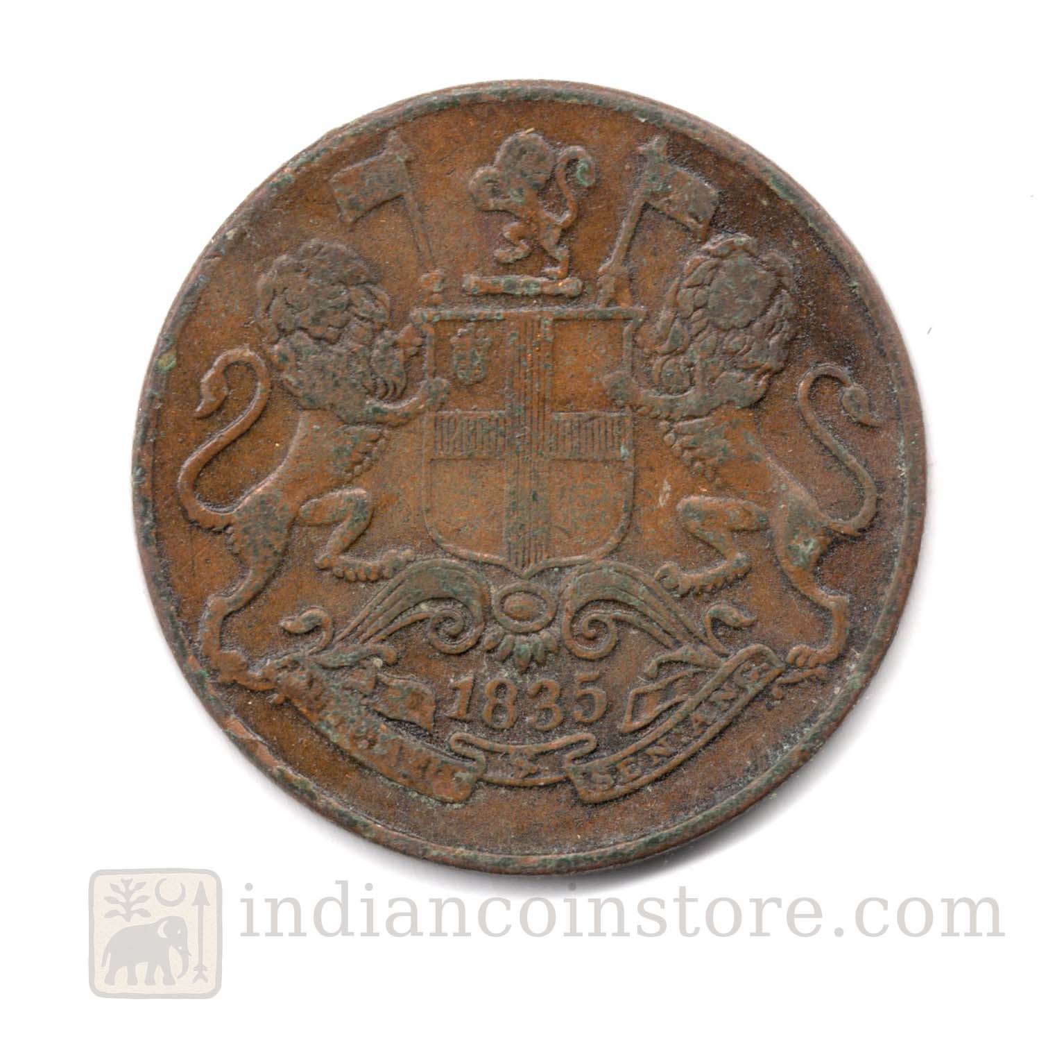 1835 East India Company One Quarter Anna copper coin coat of arms