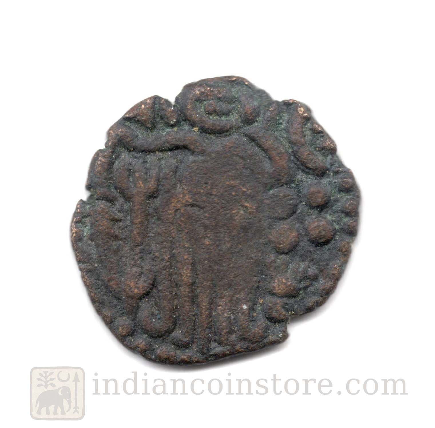 Rajaraja Chola I Copper Coin – Paadam Footprint & Fish Type, 985–1014 AD M85