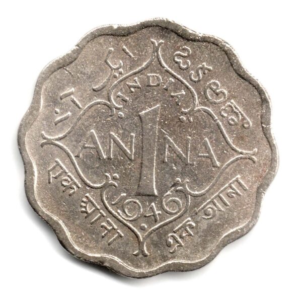 Alternative view of India George VI King Emperor 1 Anna Used Coin 1946