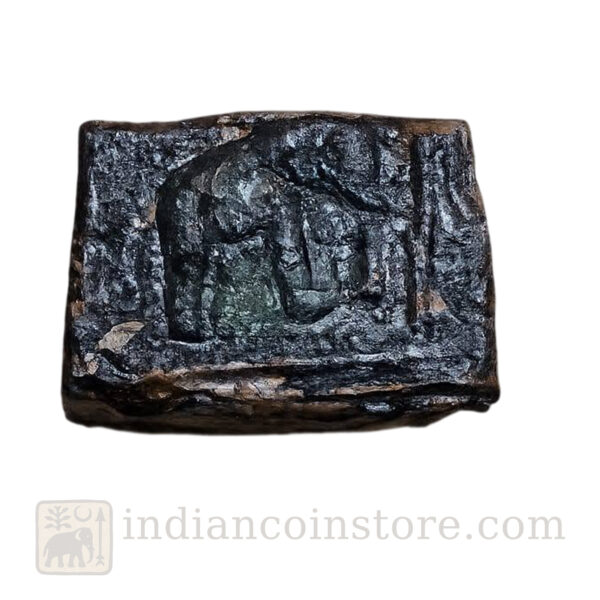 Sangam Chola copper coin showing elephant facing right with ankush