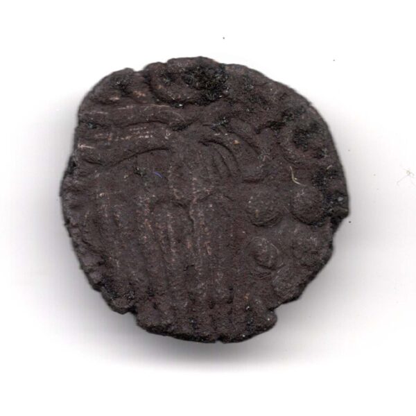 Alternative view of Medieval Chola Copper Coin – Standing King Type, South India M22